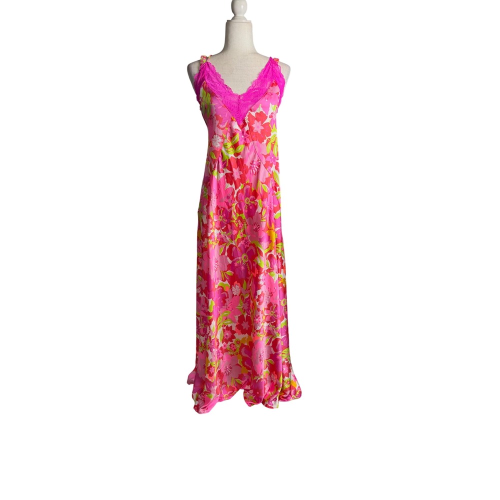 Free People All A Bloom Pink Floral Lace Maxi Slip Dress Medium